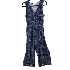 Kaileigh Jumpsuit in Navy Blue‎ & While Faux Wrap Midi Crop Wide Legs Size MP